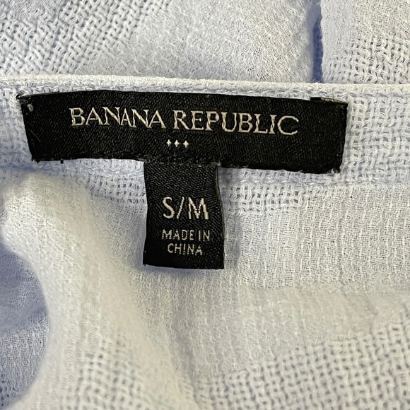 BANANA REPUBLIC Light Blue Gauzy Cotton Poncho Style Tasseled Top - Picture 7 of 8